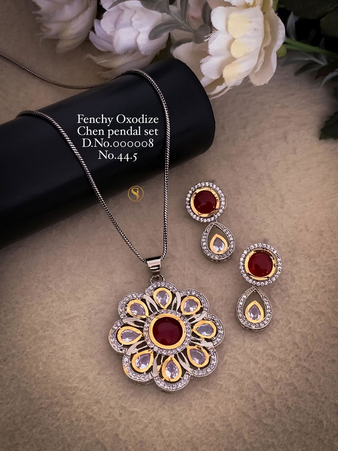 Fancy Designer Latest Oxodize Chain Pendant Set Wholesale Price In Surat
